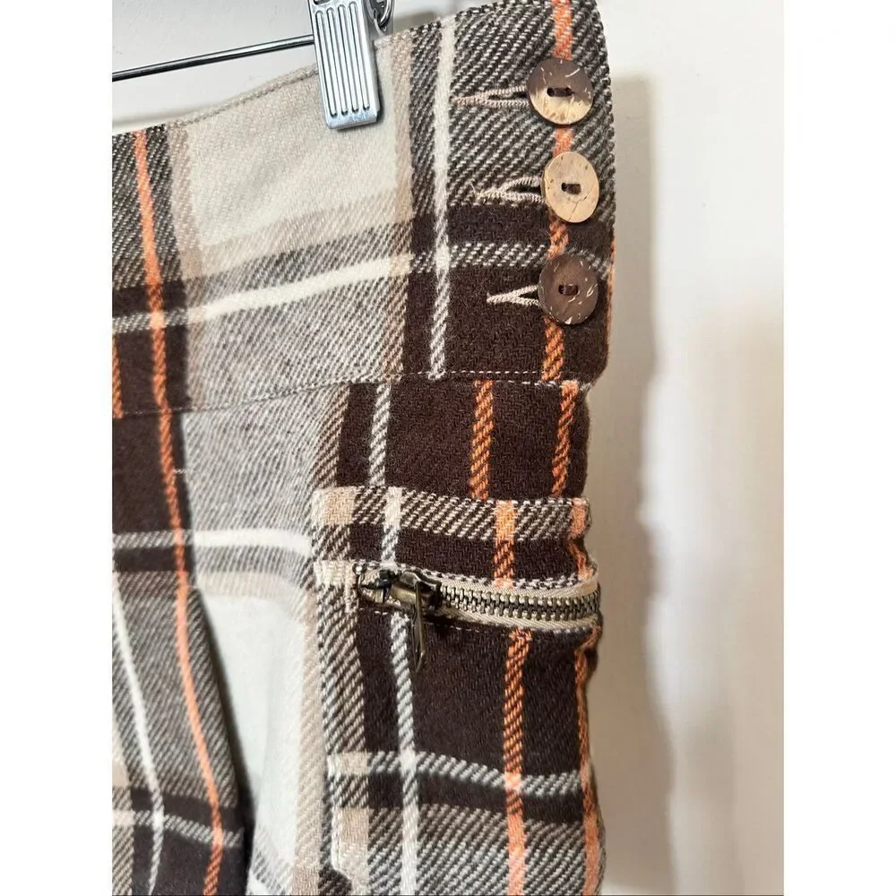 VTG Hollister Plaid Wool Blend Mini Skirt - Brown Orange Cream - Size 11